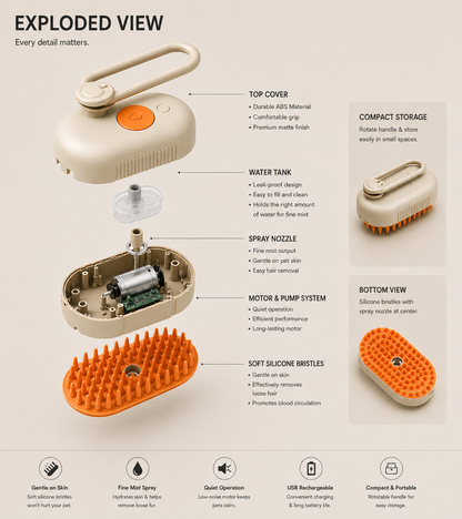 FurMist — 3-in-1 Steam Grooming Brush for pets
