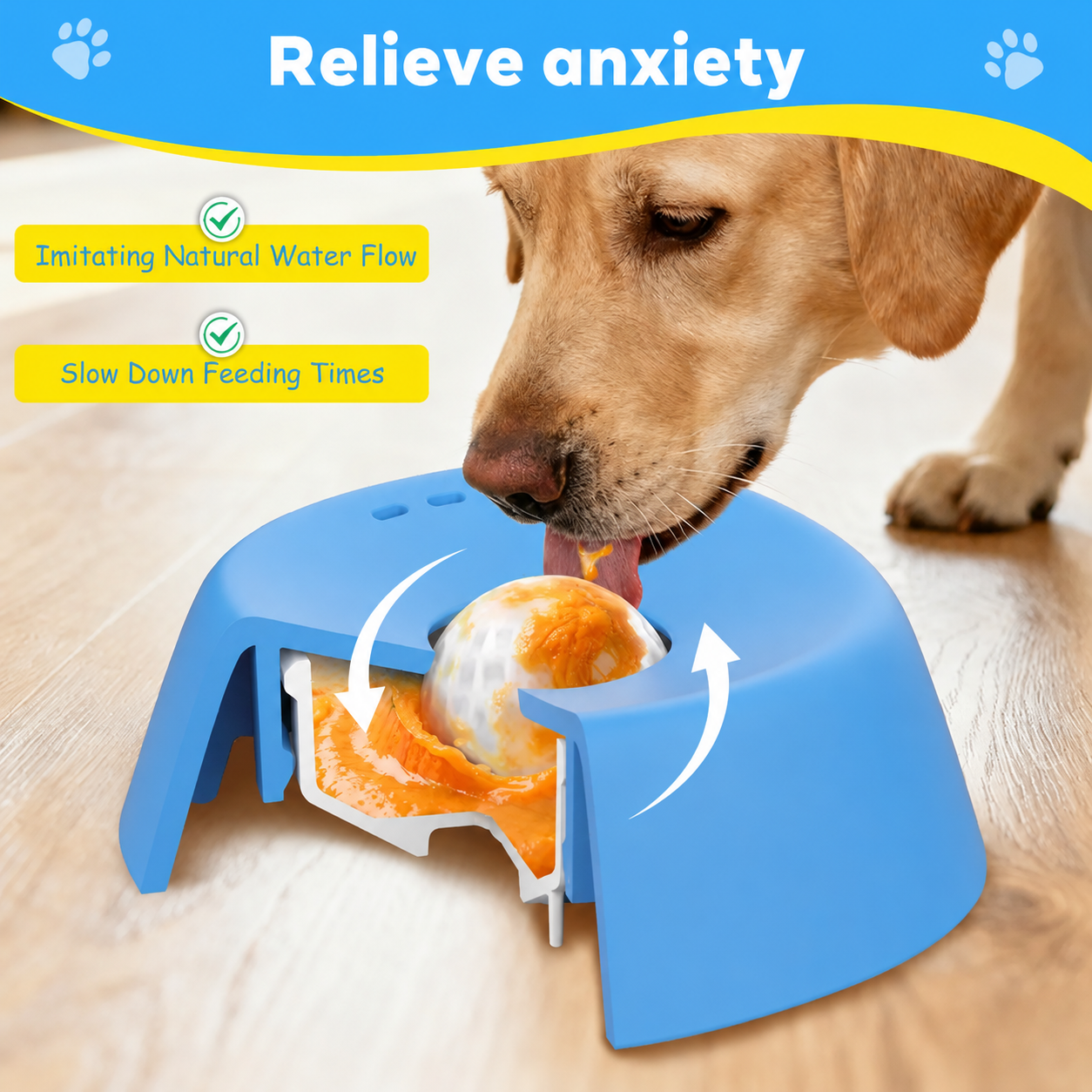 LickDish anti-anxiety lick bowl relieves dog stress and boredom — product infographic